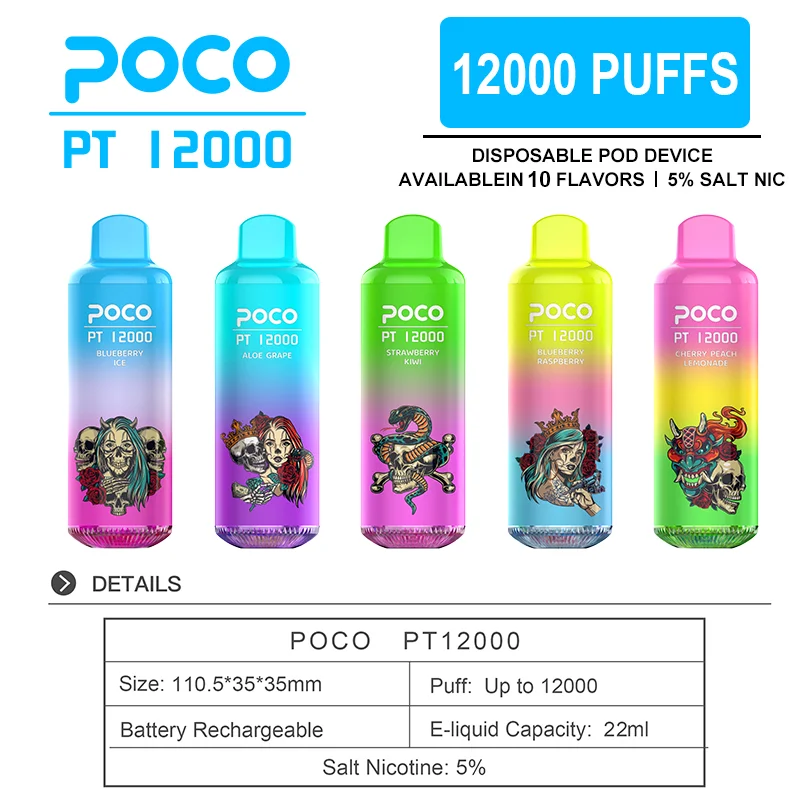 Disposable Vape Poco Pt 12000 Puffs Electronic Cigarette Vape Pen Rechargeable 8