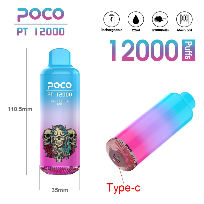 Disposable Vape Poco Pt 12000 Puffs Electronic Cigarette Vape Pen Rechargeable 